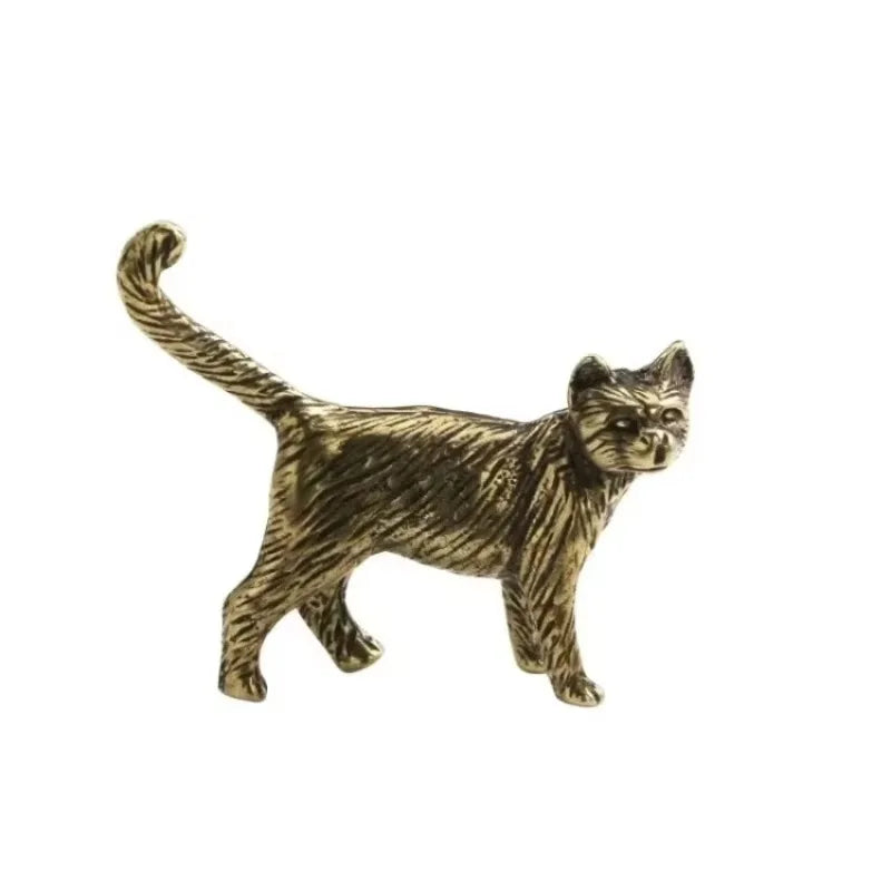 Retro Cat Brass Ornament Creative Long Tailed Cat Desktop Tea Pet
