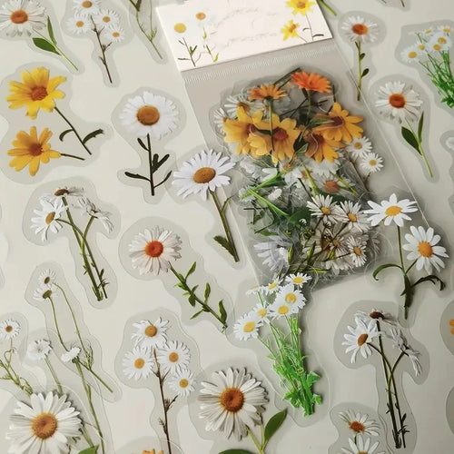 JIANQI 40Pcs Natural plants Flower Stickers DIY scrapbook PET Material