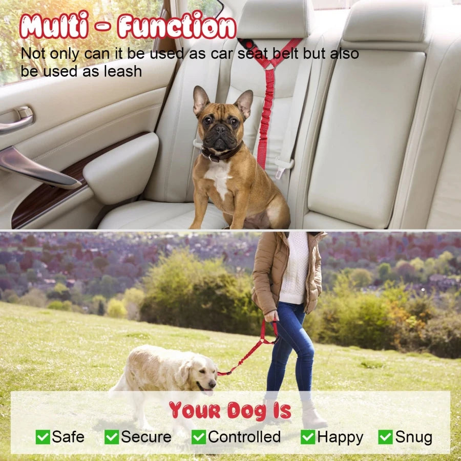 Pet products car seat belt dog leash with buffer elastic reflective