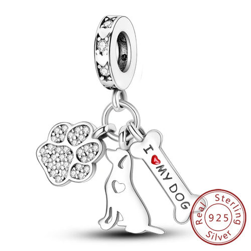 New 925 Sterling Silver Charm Beads Dog Cat Pets Pendant Fit Original