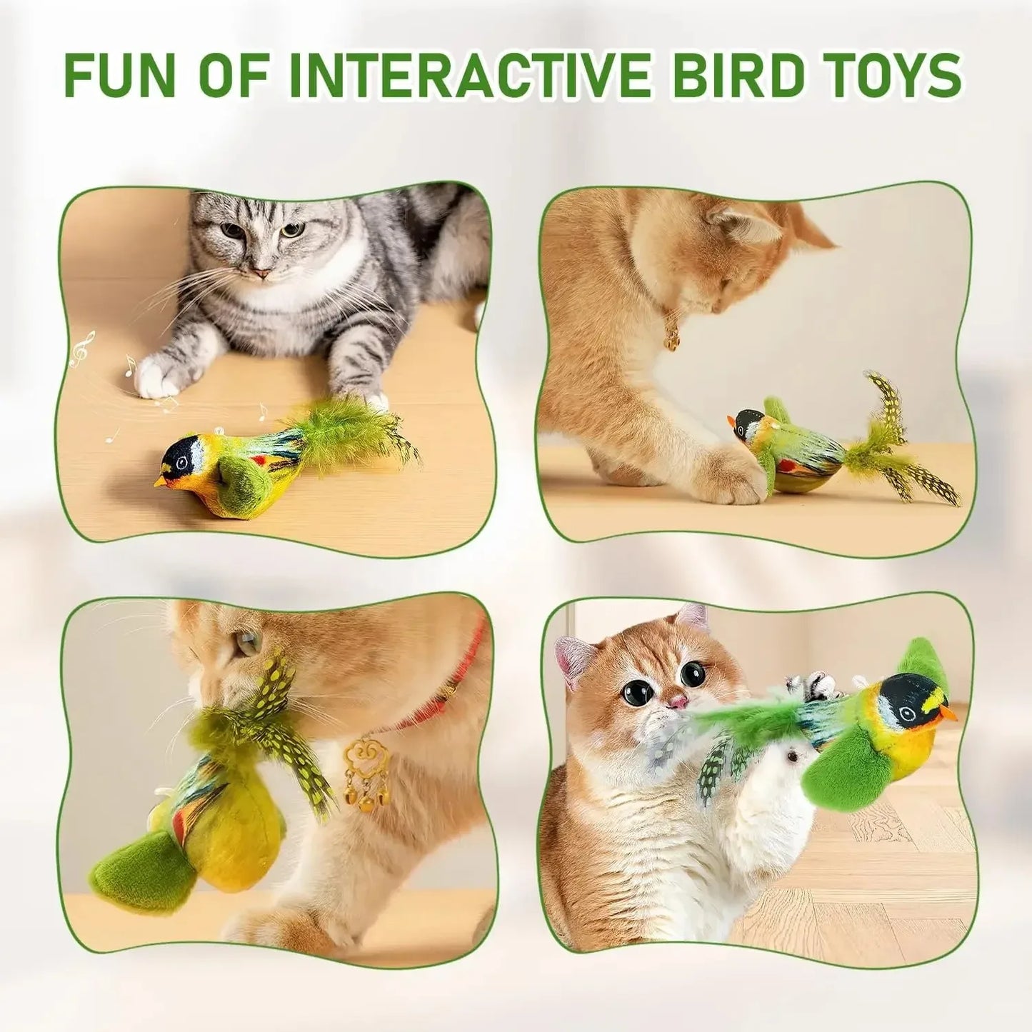 The pet cat toy emulates the sound bird to amuse the cat elastic rope