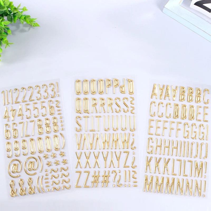 3 Sheets 3D Gold Puffy Letter Number Stickers Letters Stickers Self