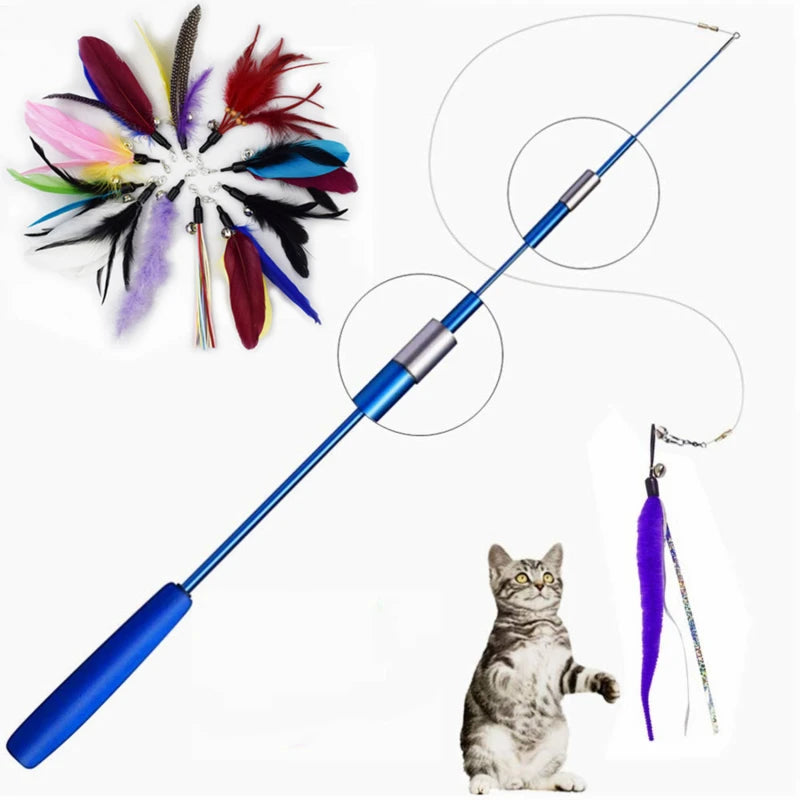 Pet Cat Toy Super Long Three Section Telescopic Rod Cat Teaser Stick
