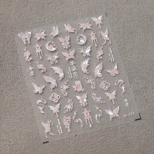 1Pcs 5D Embossed Aurora Butterfly Nail Art Stickers Self Adhesive