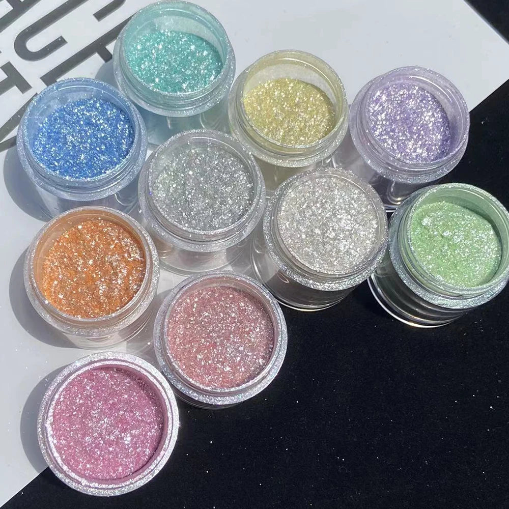 10Colors Sparkly Nail Glitter Powder Rainbow Crystal Diamond Pigment