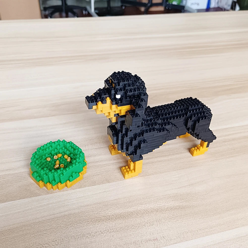 KNEW BUILT Dachshund Dog Model Mini Building Block Toy Set 9 Style for