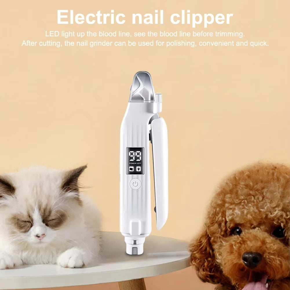 2 in 1 Electric Pet Nail Trimmer with LED Lights Pet Nail Grinder Dog
