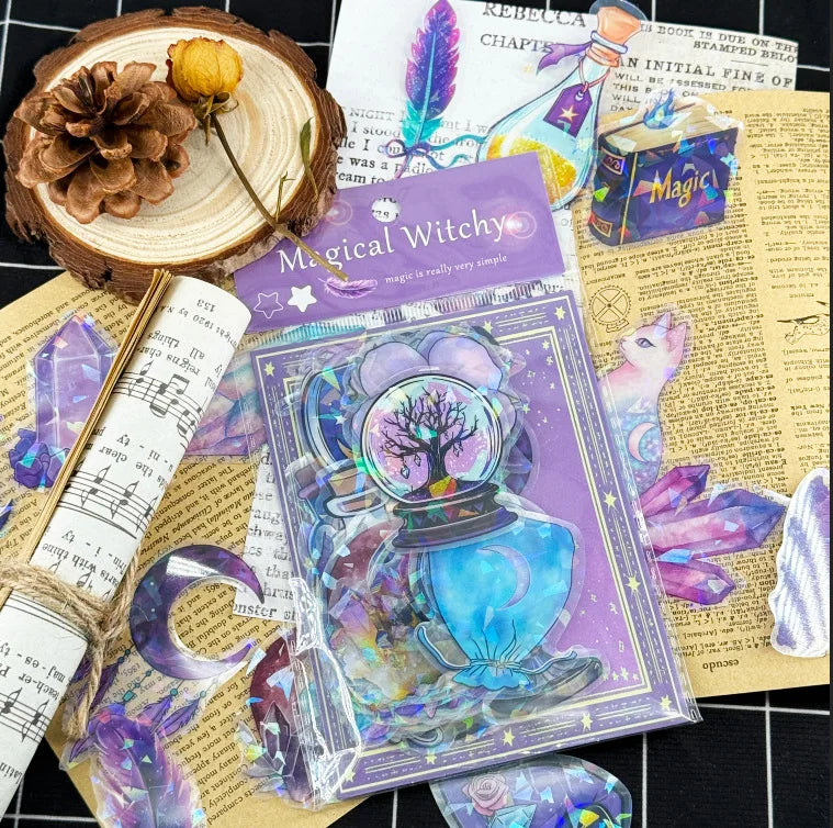 50Pcs Transparent PET Magic Witch Sparkling Film Sticker Pack