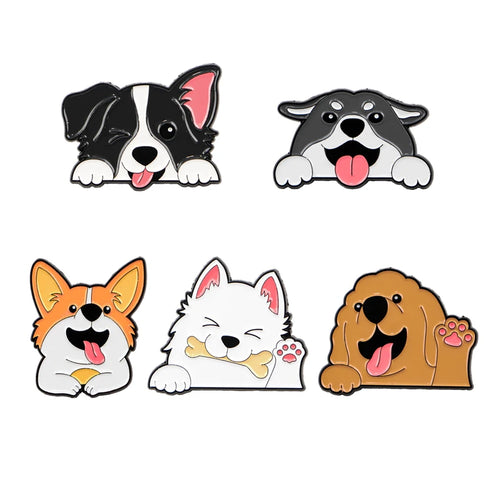 3-10pcs/set Cute Animal Enamel Pins Pet Dogs Raccoon Red Eared Rabbit