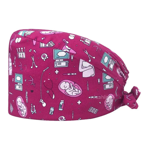 Cartoon Doctor Operating Room Pattern Printed Nursing Head Cap Lab