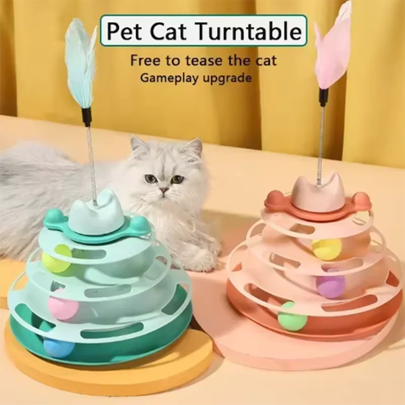 Interactive Cat Toy Tower Kitten Turntable Track Roller Balls Toys