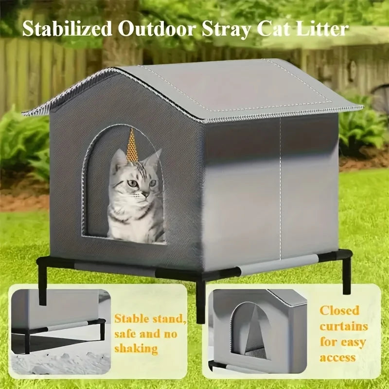 Stray Cat Houses with Mat Waterproof Winter Warm Shelter Foldable Pet