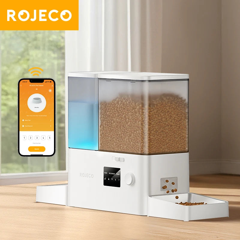 ROJECO 8.5L Automatic Pet Feeder Water Fountain WIFI APP Remote
