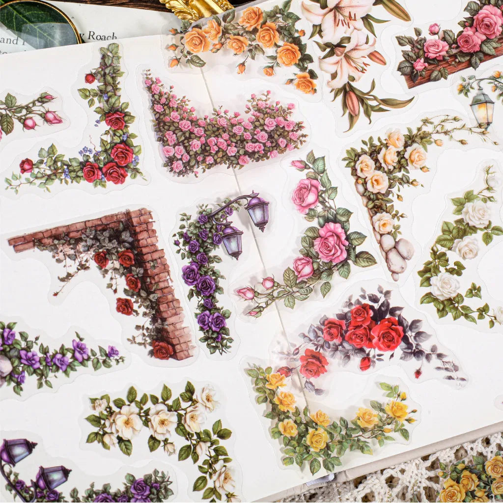 30 Pcs Flowers Corner Stickers PET sticker package DIY diary