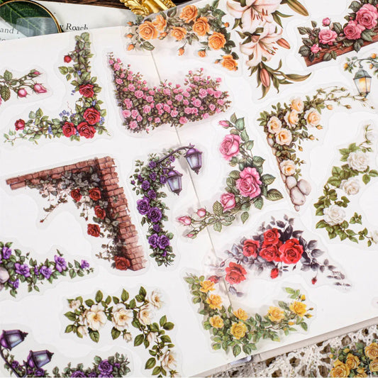 30 Pcs Flowers Corner Stickers PET sticker package DIY diary