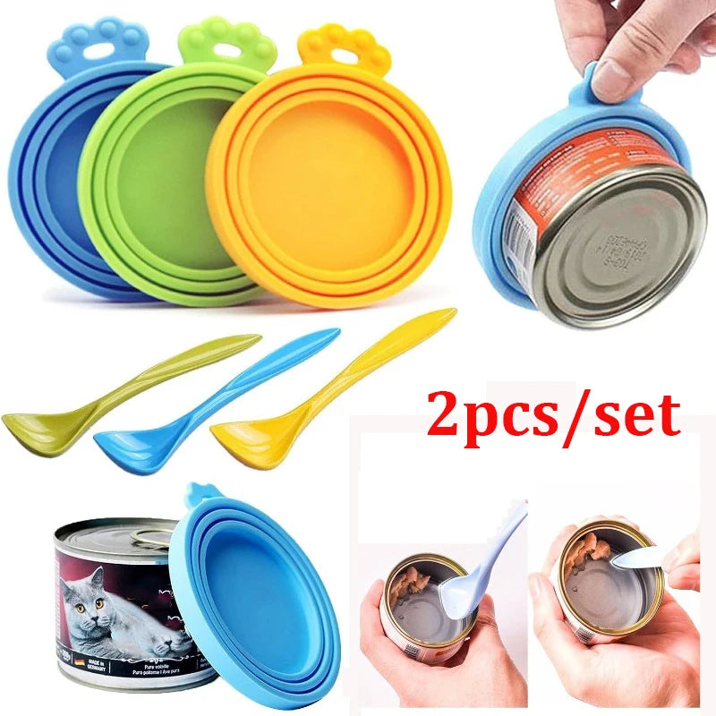2pcs/set Reusable Pet Food Can Cover Silicone Dogs Cats Storage Tin