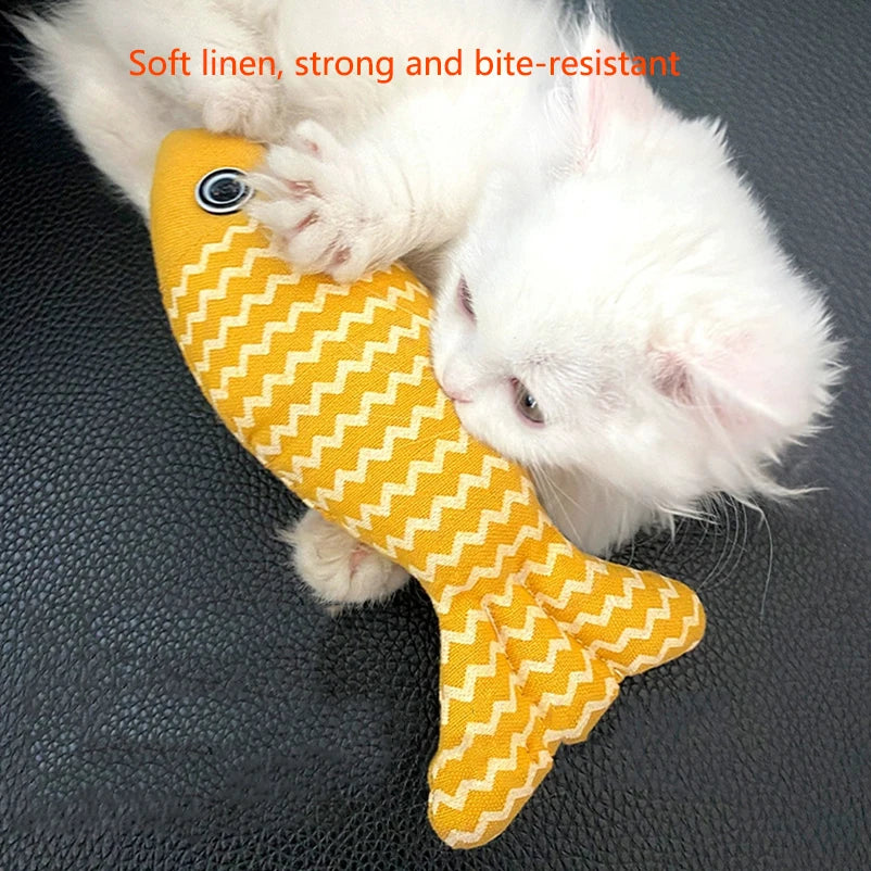 Cat toy self high boredom resistant bite clean teeth linen fish