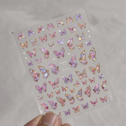 1Pcs 5D Embossed Aurora Butterfly Nail Art Stickers Self Adhesive