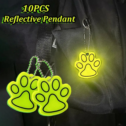 10PCS Cute Cat Paw Reflective Keychain Night Safety Kids Pet