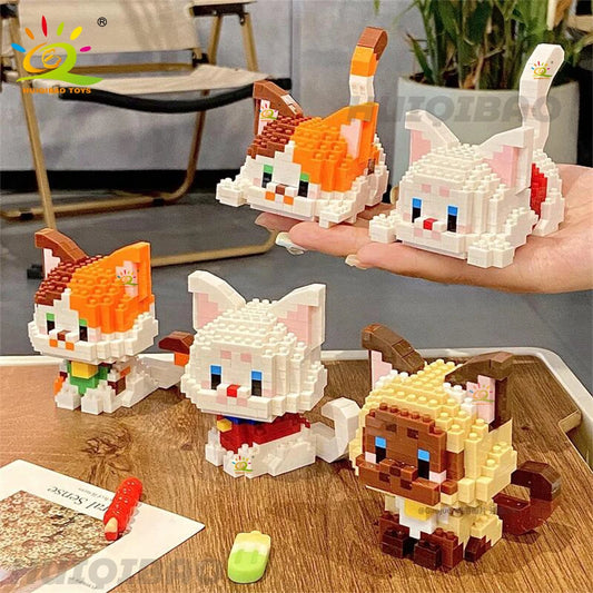 HUIQIBAO Cute Cat Micro Model Building Block Kids Mini Pets City
