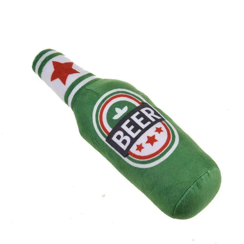 Plush Dog Toys Beer Bottle Shaped for Small & Large Dogs Bite