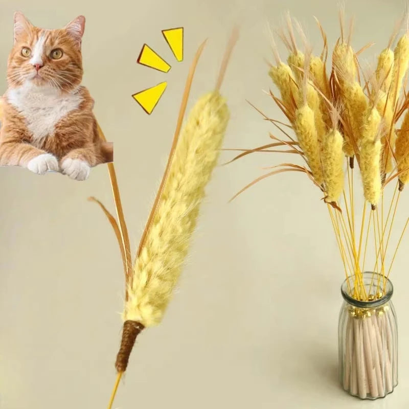 Cat Teaser Stick Toy Natural Bite Resistant Straw Bell Kitten Toy Pet