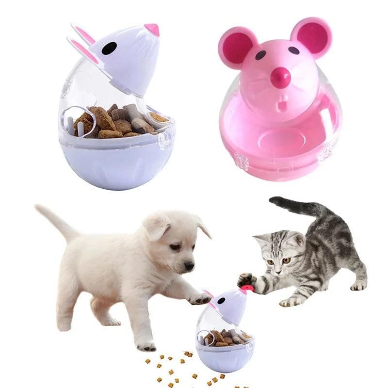 Pet Feeder Cat Toy Mouse Food Rolling Leakage Dispenser Bowl Playing