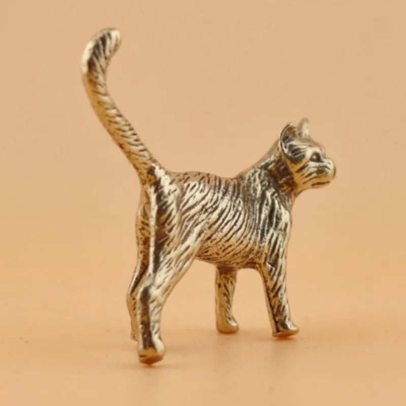 Retro Cat Brass Ornament Creative Long Tailed Cat Desktop Tea Pet