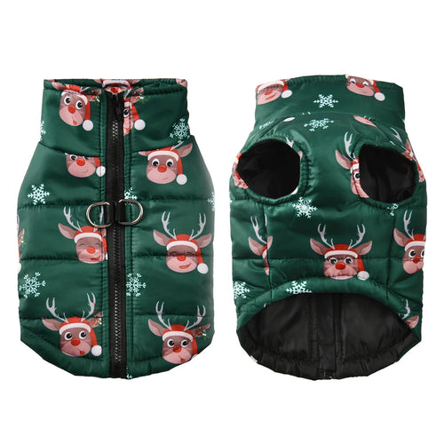 New Year Pet Coat For Christmas Deer Print Dog Jacket With D-ring