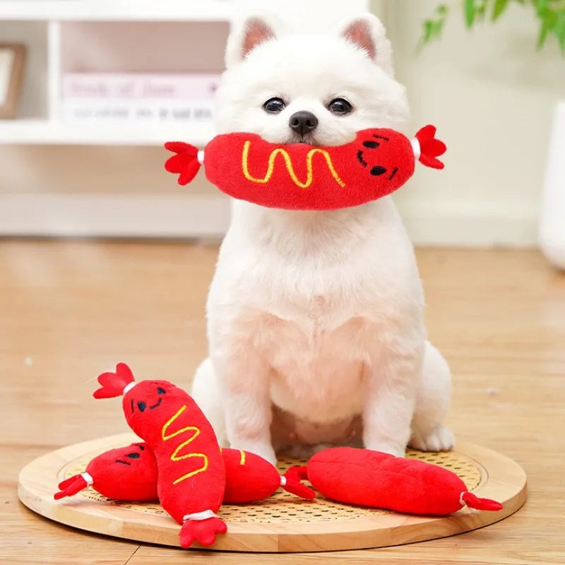 Dog Sound Plush Toy Hot Dog Chewing Toy Pet Grinding Teeth Squeaky