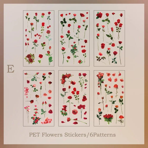 6pcs/pack Transparent  Flowers Plants PET Decorative Stickers Diary