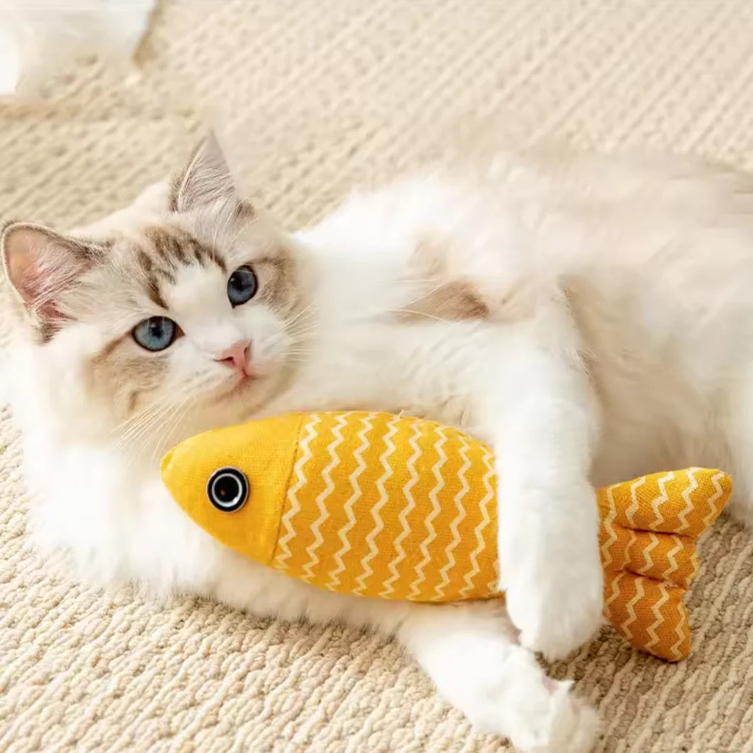 1pc Pet Toys Cat Chew Toys Linen Fish Pillow Chew Training Toy