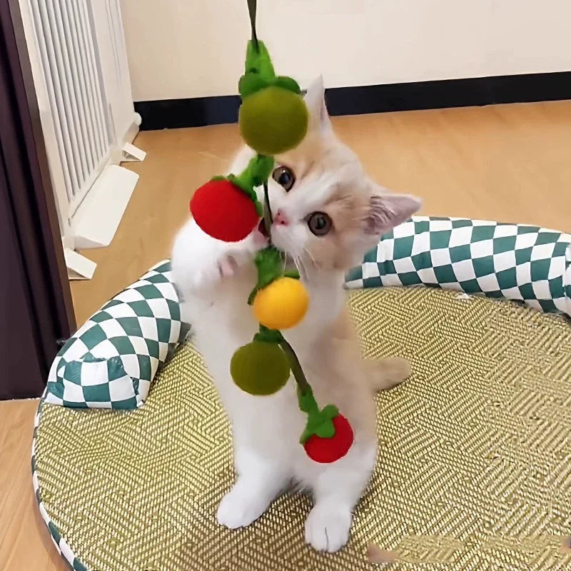 Durable Tomato Cat Teaser String Toy With Bell Self Play Interactive