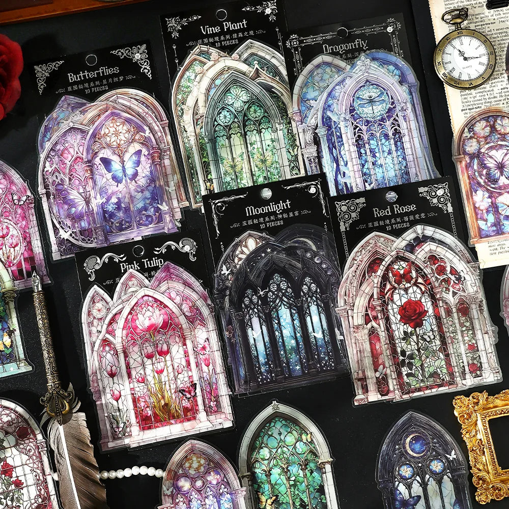 JIANQI 10pcs Flowers Window Sticker PET Materials Collage Junk Journal