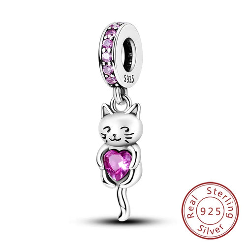 Charms 925 Sterling Silver Dog Cat Paw Print Love Pets Charms Beads