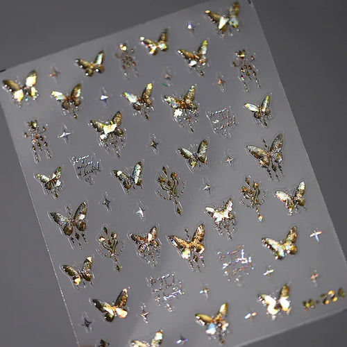 1Pcs 5D Embossed Aurora Butterfly Nail Art Stickers Self Adhesive