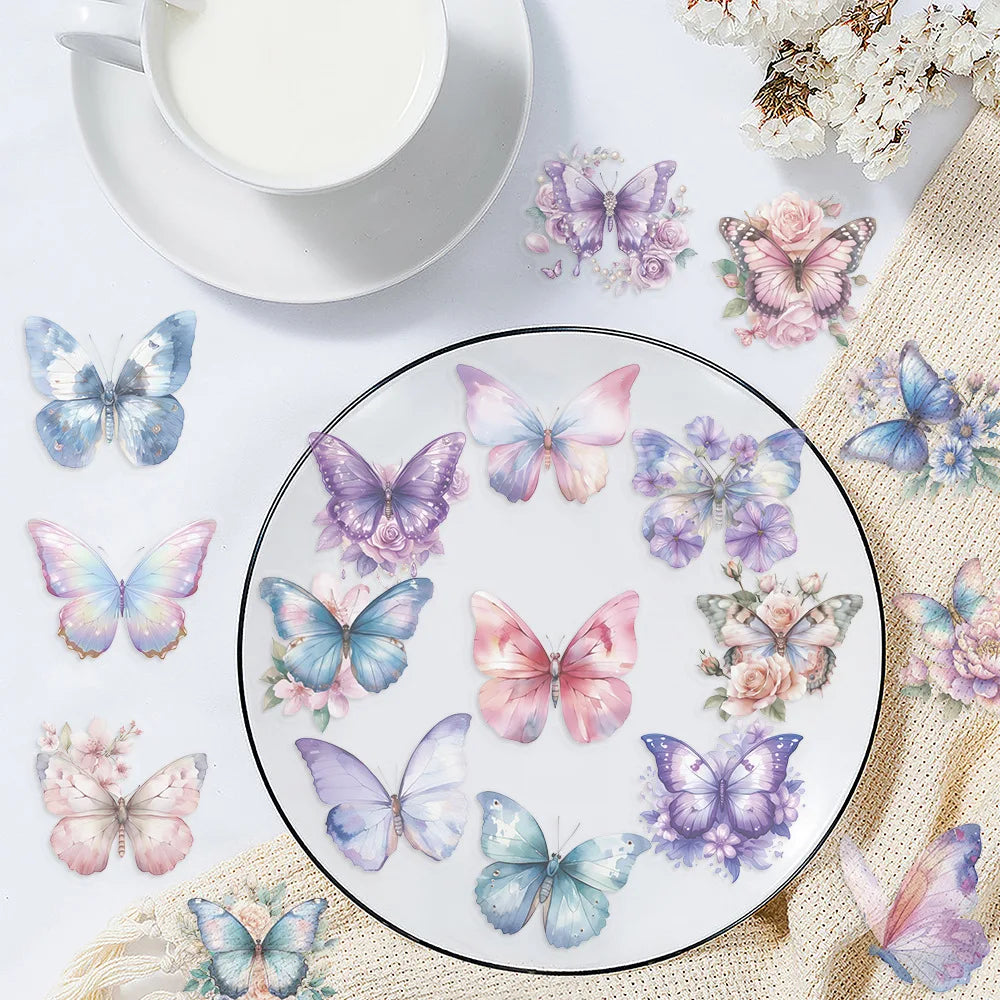 50Pcs Colorful Butterfly Sticker Pack Waterproof Transparent PET