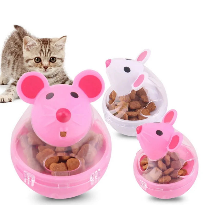 Pet Feeder Cat Toy Mouse Food Rolling Leakage Dispenser Bowl Playing