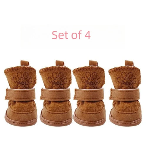 4Pcs Pet Snow Boots Thickened Plush Warm Cotton Non-slip Shoes Small