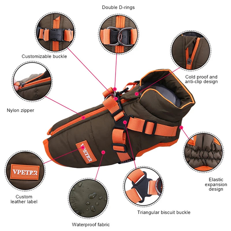 Puppy Jacket Waterproof Pet Clothes for Small Dogs with Harness Winter