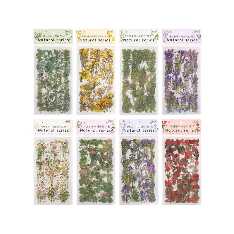 6pcs/pack Transparent  Flowers Plants PET Decorative Stickers Diary