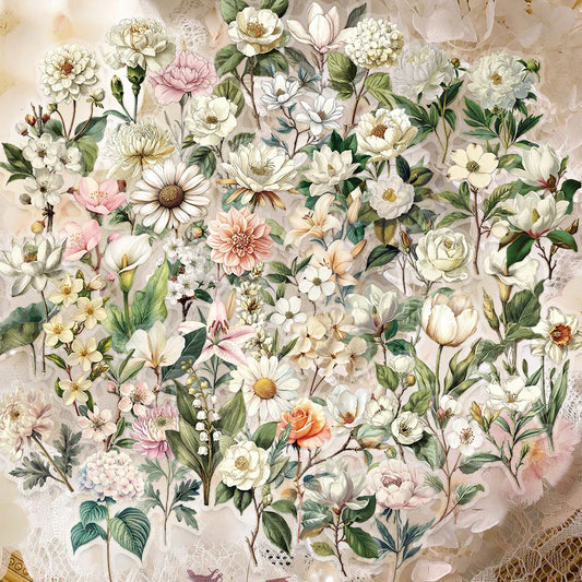 50PCS Retro Flower PET Stickers Beautiful Classical Colorful Art