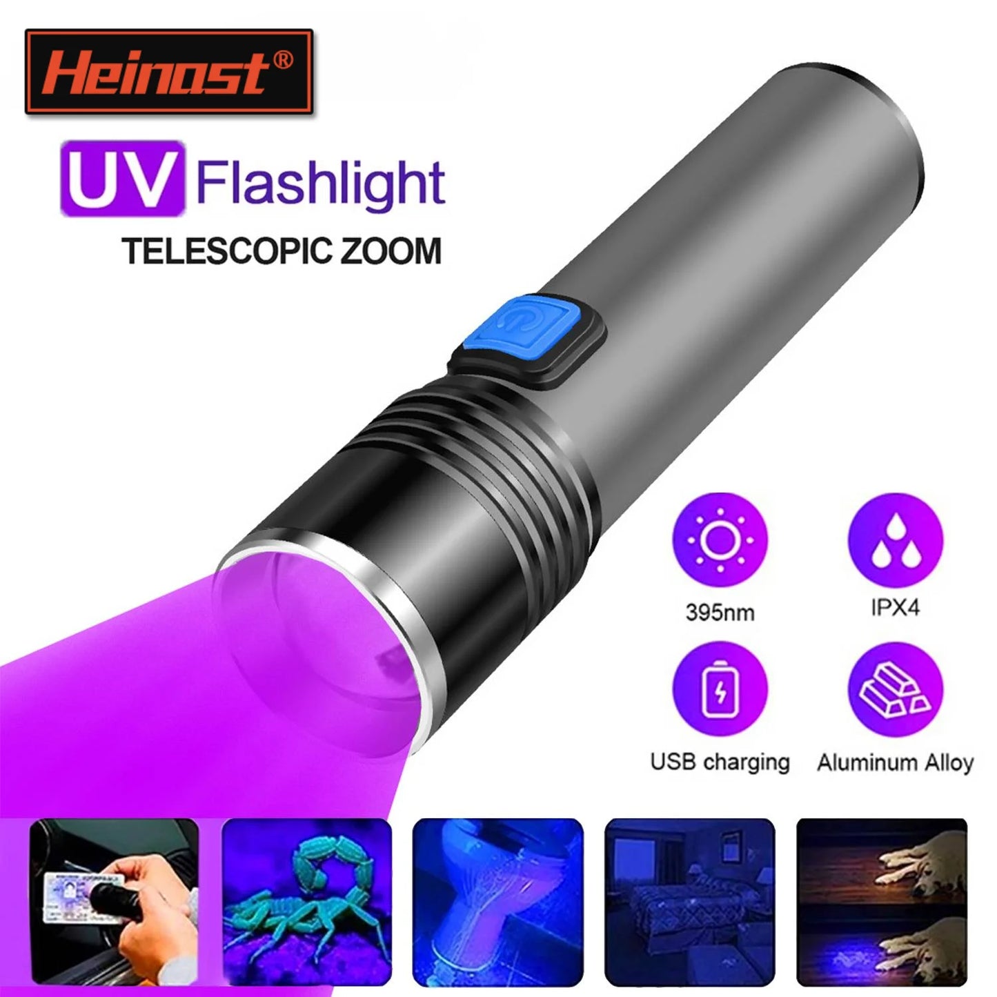 USB Rechargeable UV Flashlight For Pet Urine Detection Resin Cured