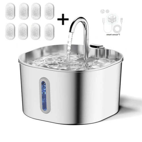 Stainless Steel Cat Water Fountain,2.2L,Pet Water Dispenser With