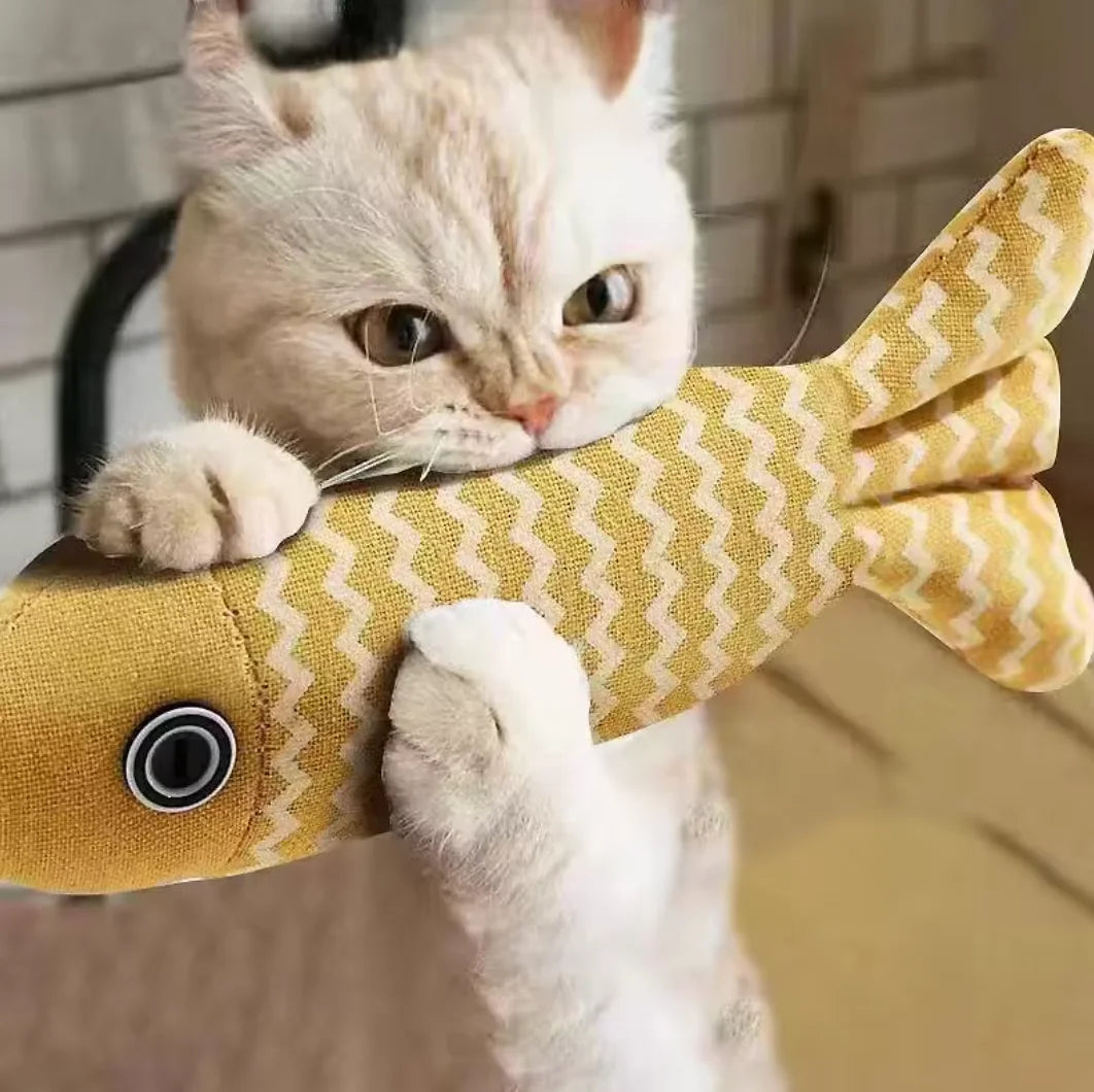 1pc Pet Toys Cat Chew Toys Linen Fish Pillow Chew Training Toy