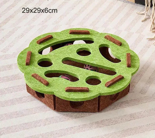 Pet Cat Puzzle Maze Holes Toys Felt Box With Bell Ball Kitten Playing