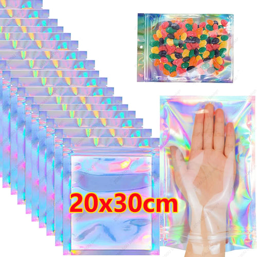 200-1PCS Laser Sealing Bags Color Plastic Holographic Candy Food Pouch
