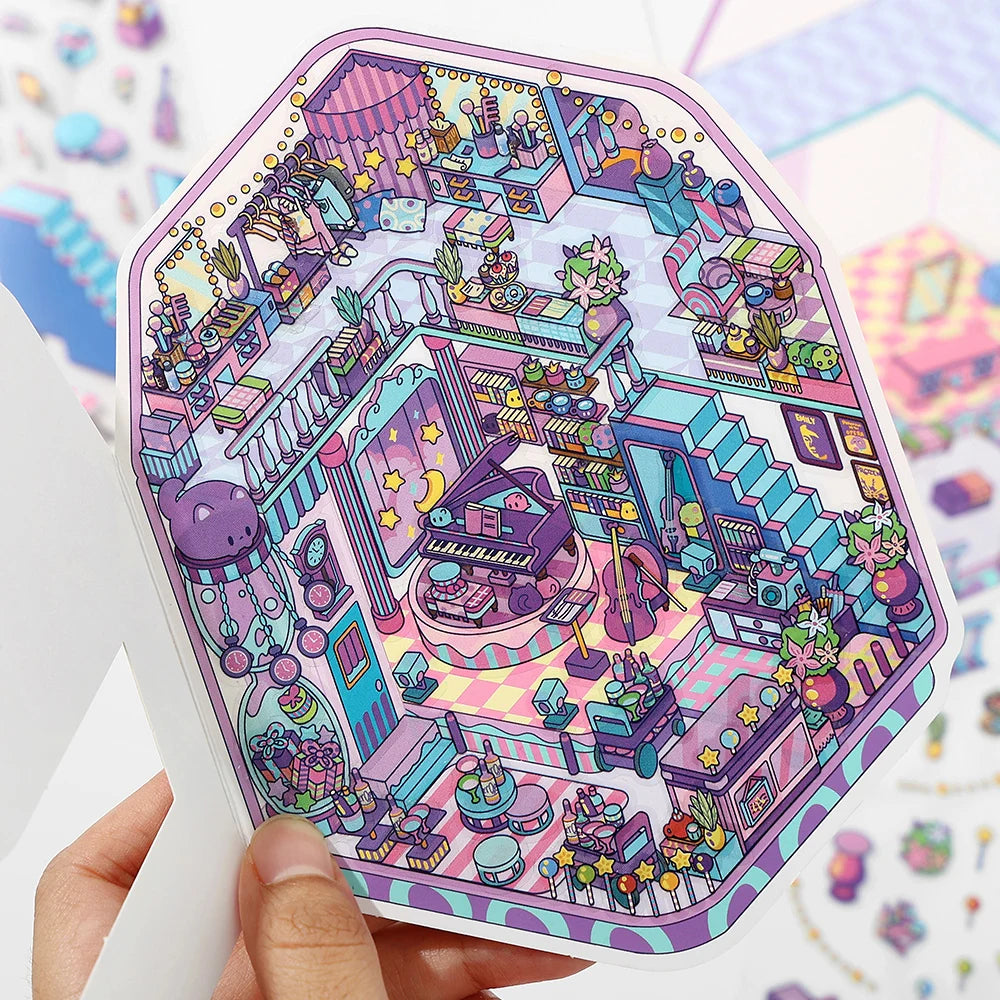 Kawaii Little Corner Starry Sky Music Hall Landscape Sticker DIY