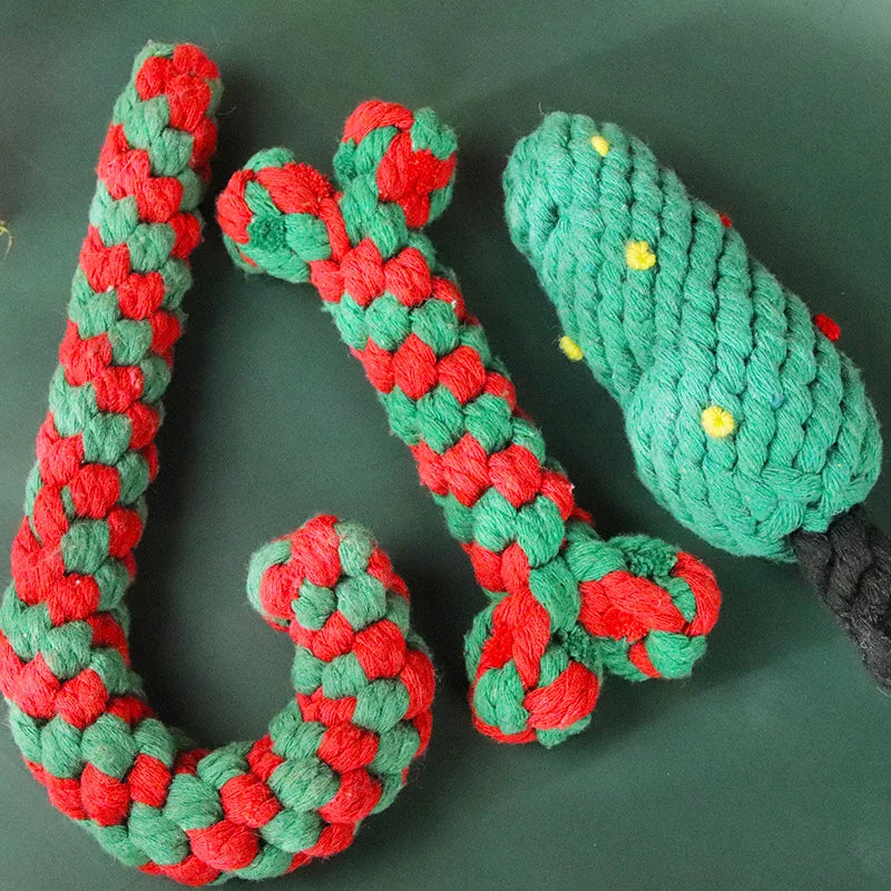 Christmas Pet Cotton Rope Cane Toy Set Bite-resistant Molar