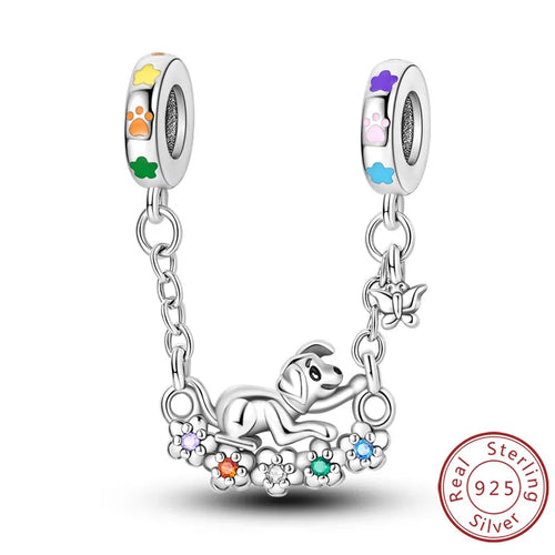 Charms 925 Sterling Silver Dog Cat Paw Print Love Pets Charms Beads